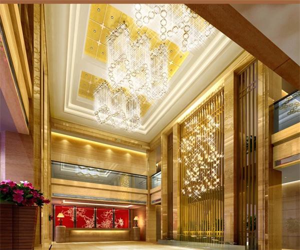 酒店大堂水晶燈工程案例效果圖 燈具廠家定制 一站式設(shè)計(jì)